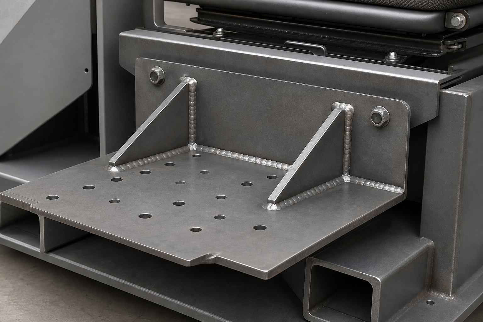 Foot Rest Load Rating on Industrial Operator Seats 1 Foot rest stiffening plate reinforcement on operator seat base structure