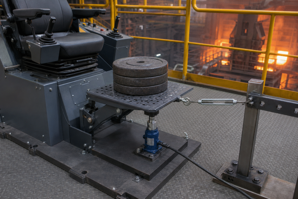 Home 12 Foot rest load test on industrial operator seat - Trunsin