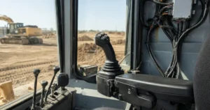 Hydraulic retrofit timeline — electronic cab joystick beside legacy hydraulic levers