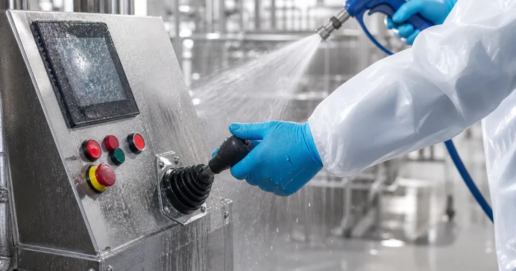Stainless food pharma washdown joystick hygienic panel mount scene
