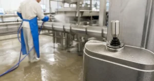 Stainless hygienic food-line console with sealed industrial joystick under washdown
